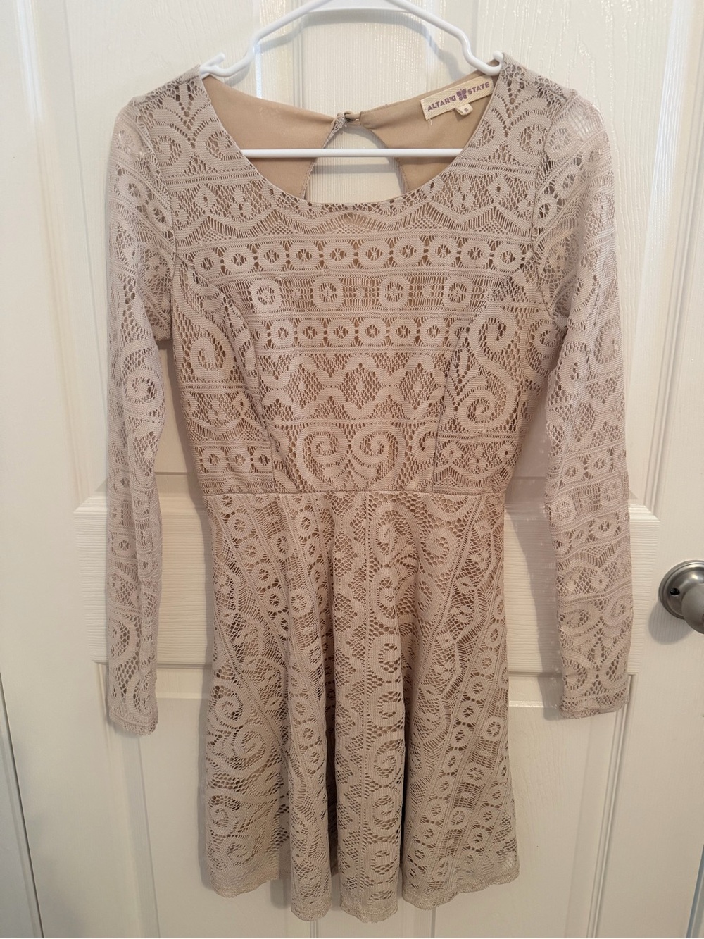 Altar'd State Beige Lace Long Sleeve Dress (NWOT)